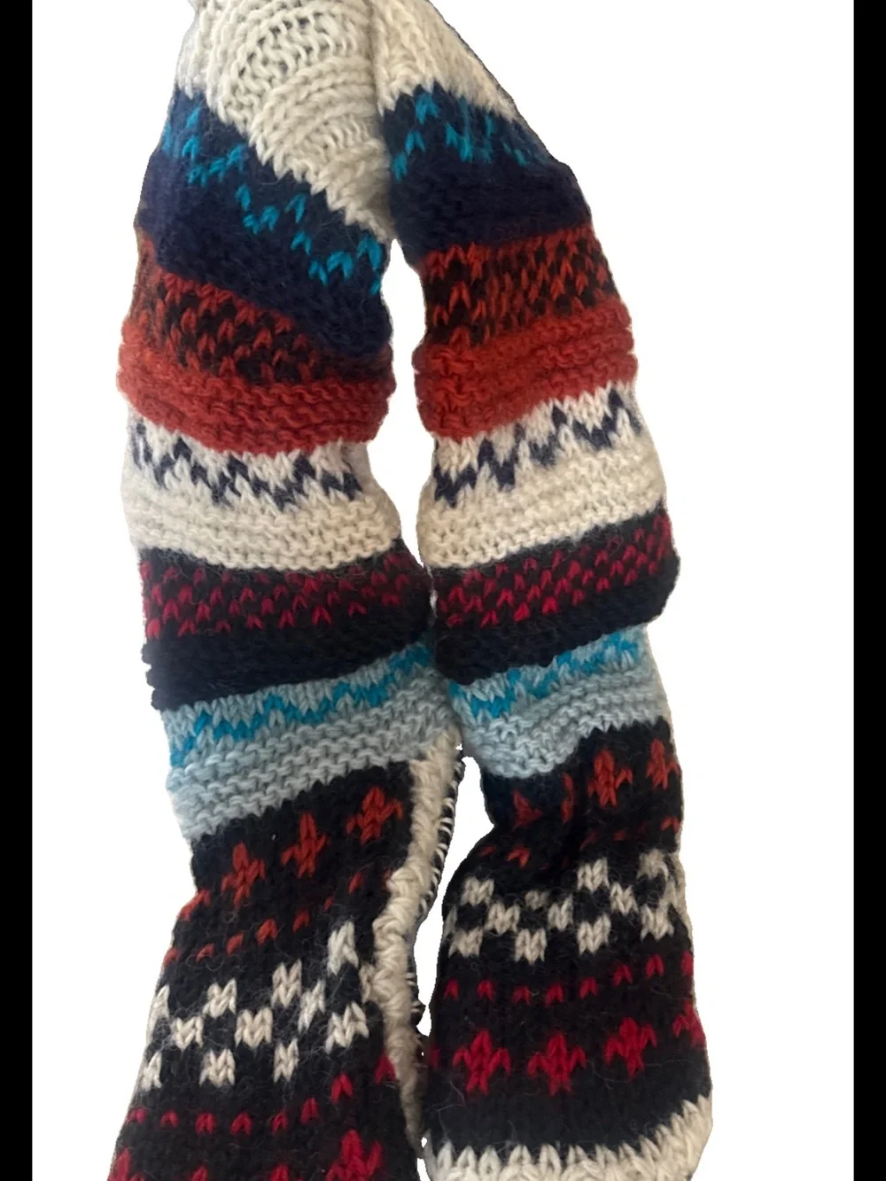 TIBETAN SOCKS HAND KNIT WOOL LONG FLEECE LINED SLIPPER SOCKS SIZE 7